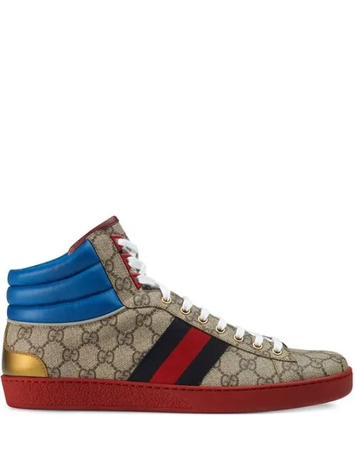 Shop Gucci Ace Gg High-top Sneakers In Brown
