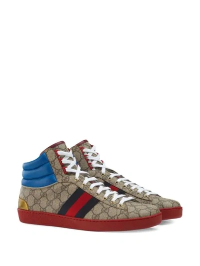 Shop Gucci Ace Gg High-top Sneakers In Brown