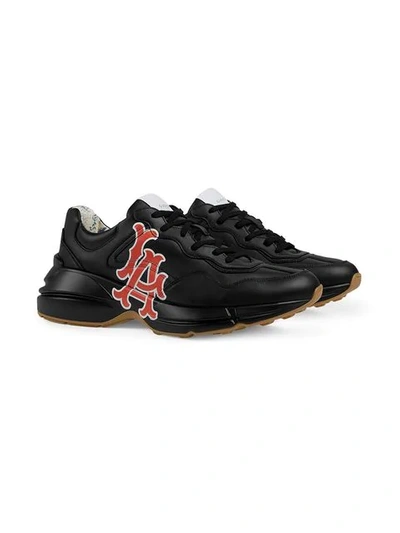 Shop Gucci Men's Rhyton Sneaker With La Angels™ Print In 1000 Nero