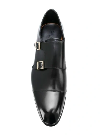 Shop Santoni Buckled Monk Shoes - Black