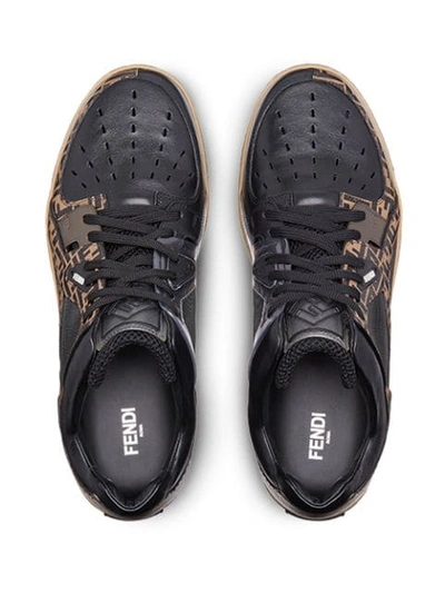Shop Fendi Lace-up Ff Logo Sneakers In Black