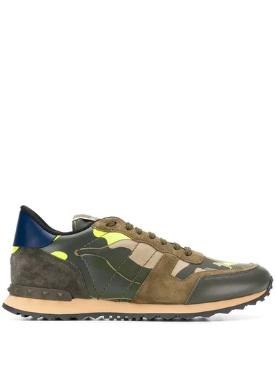 Shop Valentino Garavani Rockrunner Camouflage Sneakers In Bz0 New Chino Lime