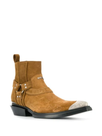 Shop Balenciaga Santiag Harness Boots In Brown