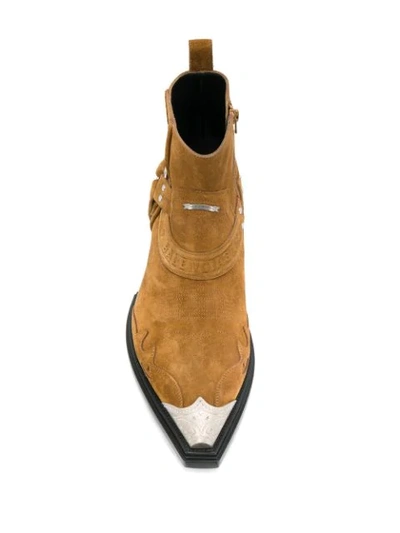 Shop Balenciaga Santiag Harness Boots In Brown