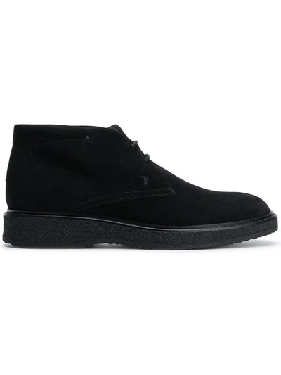 Shop Tod's Flat Lace-up Boots In Black