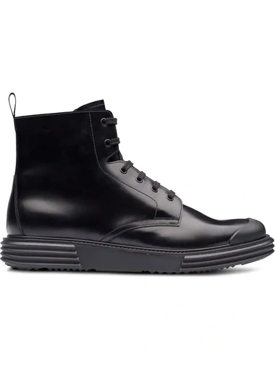 Shop Prada Stiefel Mit Schnürung In Black