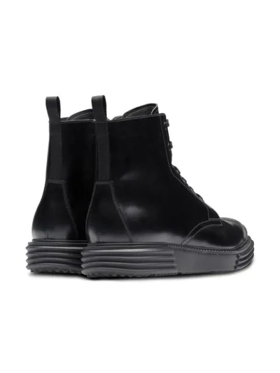 PRADA OPAQUE LEATHER LACED BOOTIES - 黑色