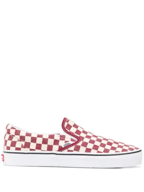 red and white checkerboard slip on vans