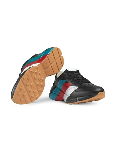 Shop Gucci Rhyton Web Print Leather Sneakers In 1000 Black