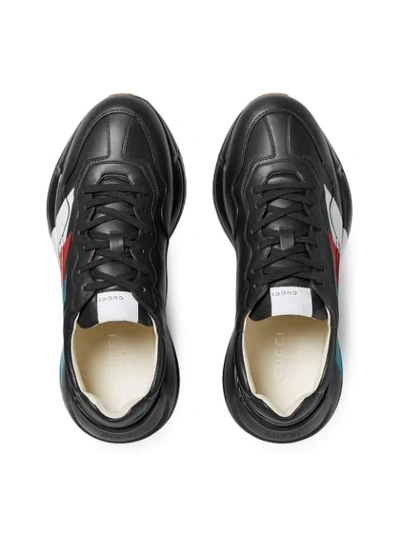 Shop Gucci Rhyton Web Print Leather Sneakers In 1000 Black