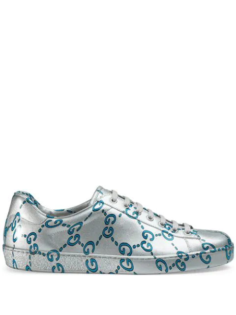 Gucci Ace Gg Coated Leather Sneakers In Blue | ModeSens