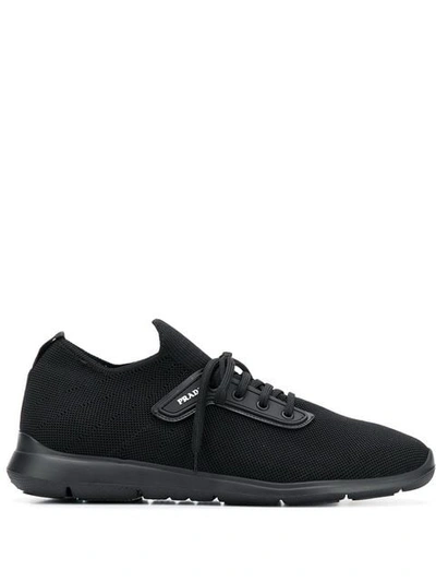 Shop Prada Gestrickte Sneakers In Black