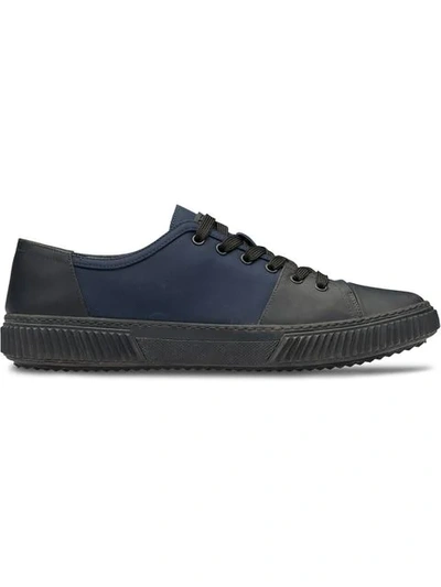 Shop Prada Leather Sneakers In Blue