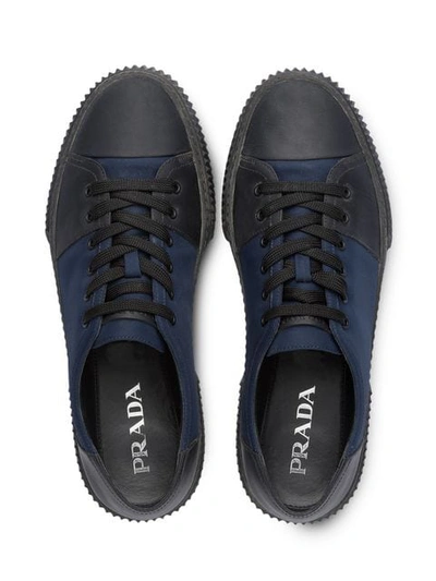 Shop Prada Leather Sneakers In Blue