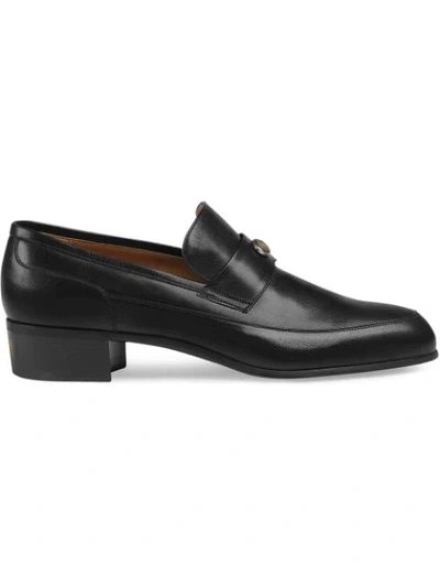 Shop Gucci Leather Loafers With  Team Motif - Black