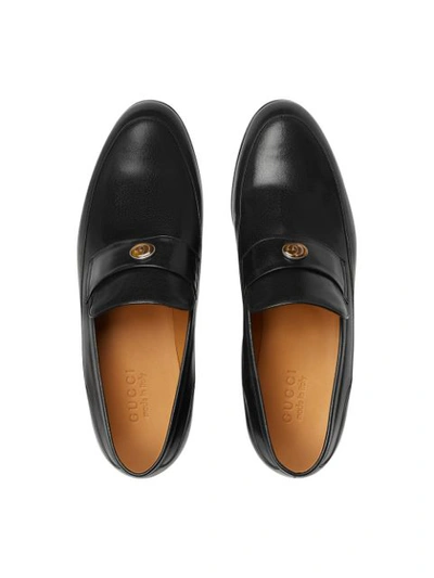 Shop Gucci Leather Loafers With  Team Motif - Black