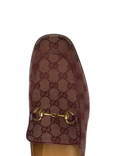 GUCCI BROWN MISTER HORSE-BIT LOGO LOAFERS - 红色