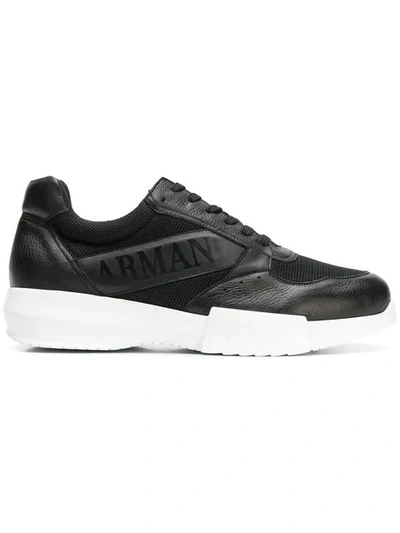 Shop Giorgio Armani Logo Print Sneakers In Black