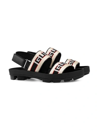 Shop Gucci Stripe Strap Sandal In Black