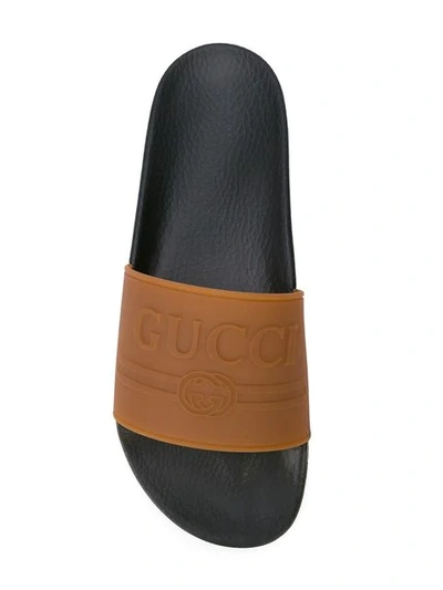 Shop Gucci Logo Slides In Brown