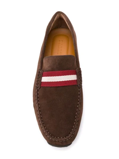 Shop Bally Contrast Stripe Loafers In Brown