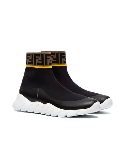 Shop Fendi Logo Hi-top Stretch Sock Sneakers In Black