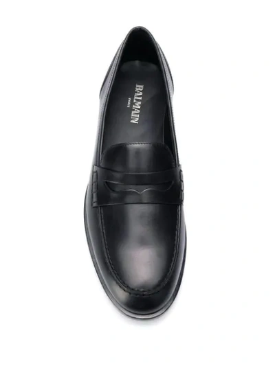 Shop Balmain Leather Penny Loafers In Black
