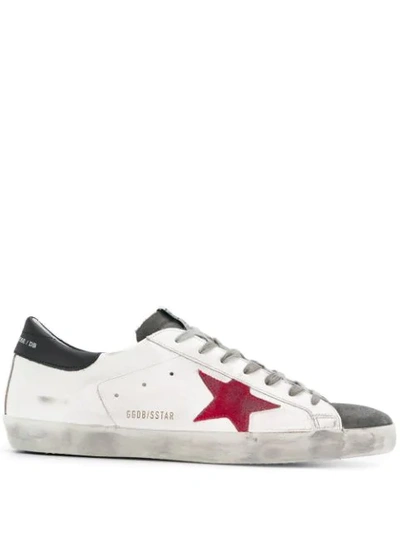 Shop Golden Goose Superstar Low-top Sneakers In Q74 White Leather Red Suede
