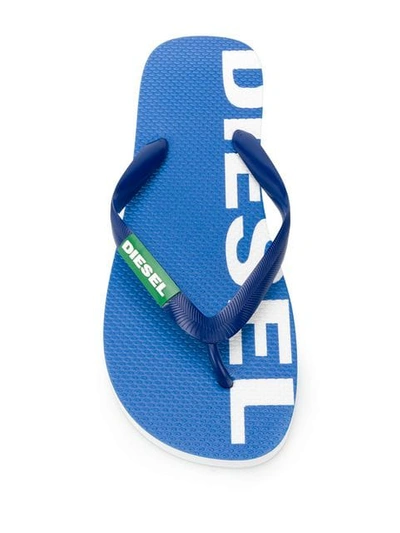 Shop Diesel Logo Thong Flip Flops In Blue