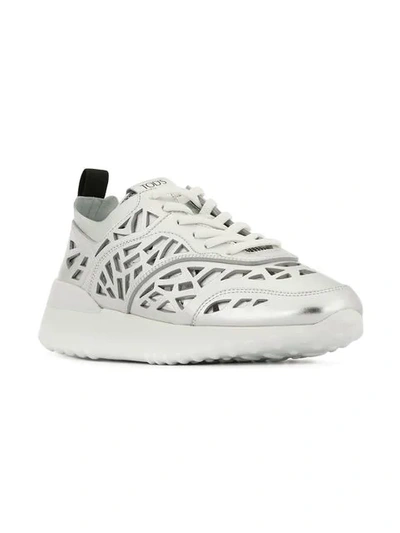 Shop Tod's Stencil Cut Sneakers In Silver