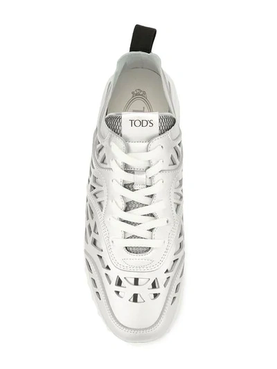 Shop Tod's Stencil Cut Sneakers In Silver