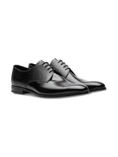 Shop Prada Saffiano And Brushed Leather Derby Shoes In Black