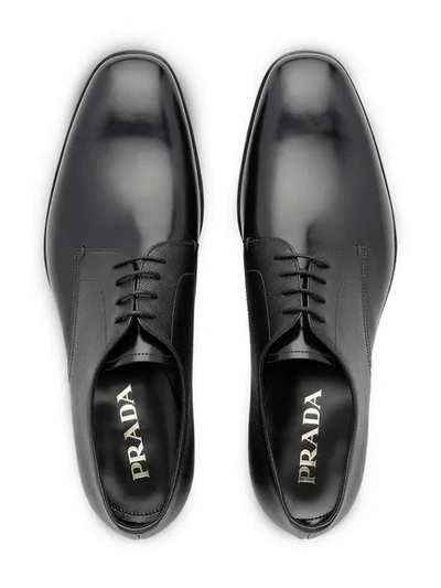 Shop Prada Saffiano And Brushed Leather Derby Shoes In Black