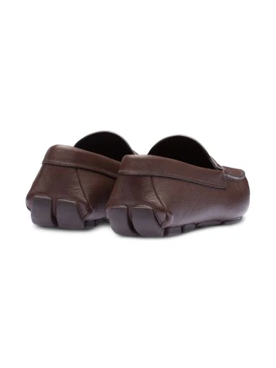 Shop Prada Saffiano Leather Loafers In Brown