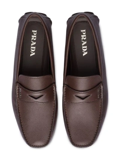 Shop Prada Saffiano Leather Loafers In Brown