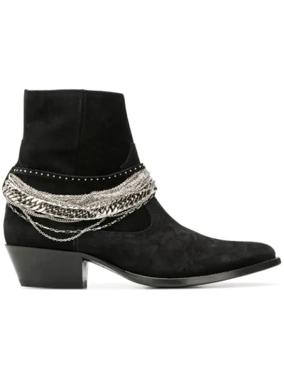 Shop Amiri Chain Embellished Ankle Boots In Black