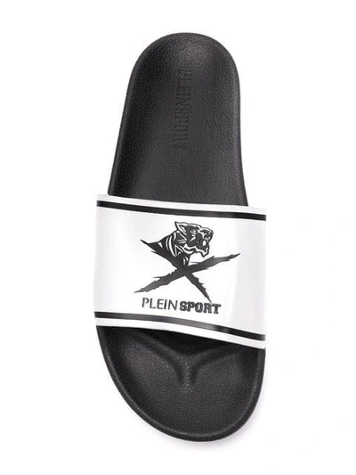 Shop Plein Sport Branded Slippers In Grey