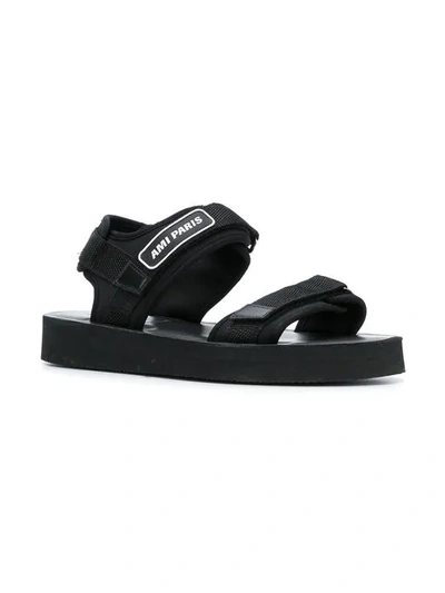 Shop Ami Alexandre Mattiussi Touch-strap Open-toe Sandal In Black