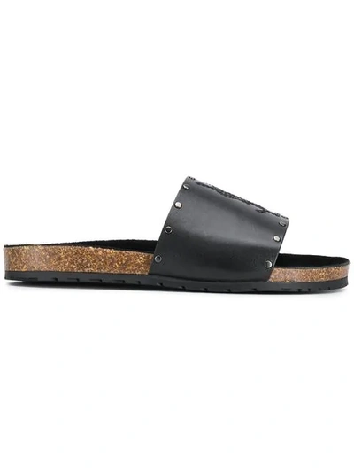 Saint Laurent Jimmy Black Leather Sandals With Studs Details In Black