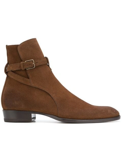 Shop Saint Laurent Signtature Wyatt 30 Jodhpur Boots In 2330 Land