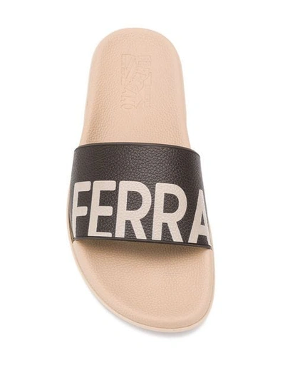 Shop Ferragamo Brand Logo Slippers In Brown