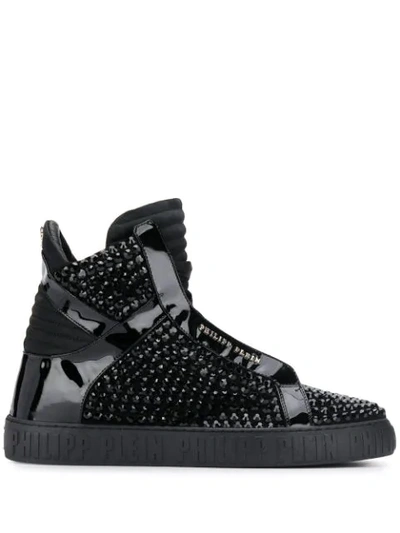 Shop Philipp Plein Hi-top Crystal Sneakers In Black