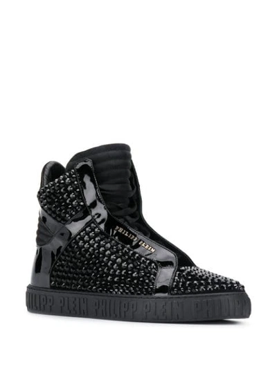 Shop Philipp Plein Hi-top Crystal Sneakers In Black