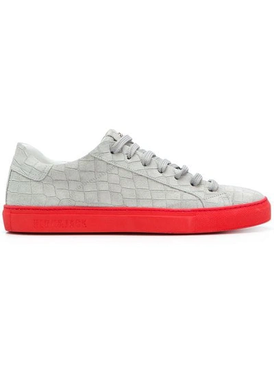Shop Hide & Jack Contrast Sole Embossed Sneakers In Grey Red
