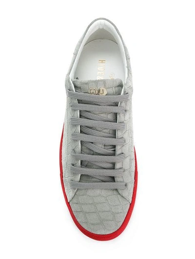 Shop Hide & Jack Contrast Sole Embossed Sneakers In Grey Red