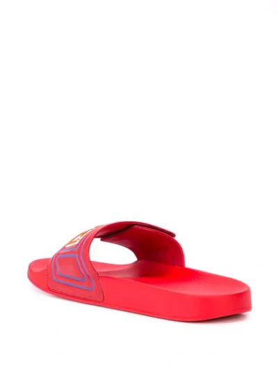 Shop Gucci Men's  Logo Leather Slide Sandals In Red