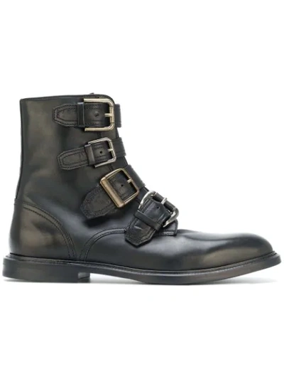 Shop Dolce & Gabbana Buckle Strap Ankle Boots - Black