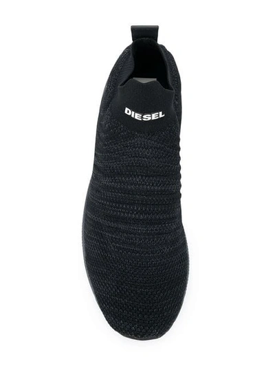 Shop Diesel Knitted Slip-on Sneakers In Black