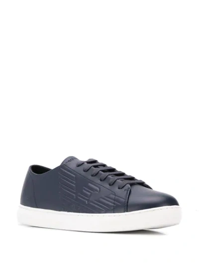 Shop Emporio Armani Embossed Logo Sneakers In Blue