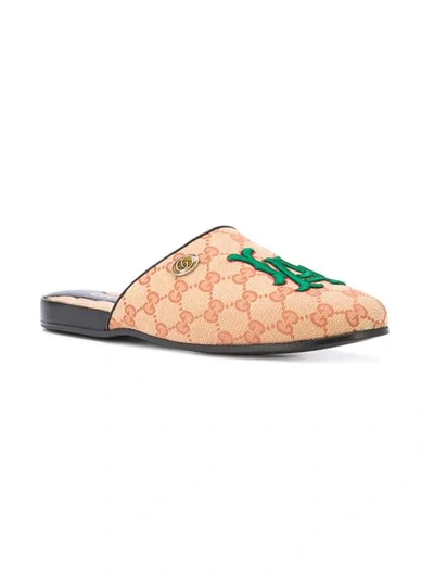 Shop Gucci Original Gg Slipper With La Angels™ Patch In Brown